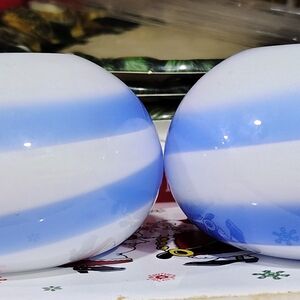 Pair Of Vintage Partylite Blue & White Swirled Glass Tea light Candle Holders